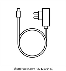 Mobile phone charger line icon. Power adapter outline vector icon. Symbol, logo vector illustration on white background.