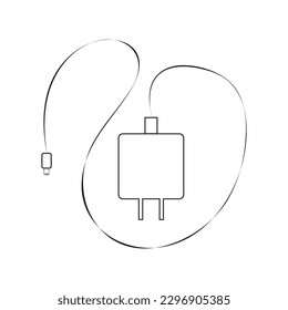 Mobile phone charger line icon. Power adapter outline vector icon. Symbol, logo vector illustration on white background.