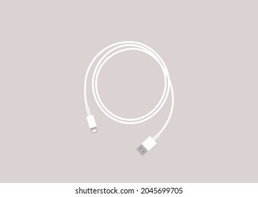 A mobile phone charging cable, new technologies, a wire isolated on a plain background