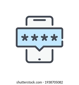 Mobile phone with chat box and password stars color line icon. Smartphone login and Mobile protection vector outline colorful sign.