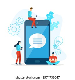 Mobile phone chat with bubble speech. Vector illustration in flat design style