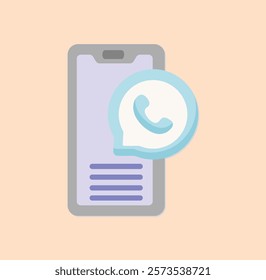 Mobile phone with a chat icon, representing a communication app notification, and message box