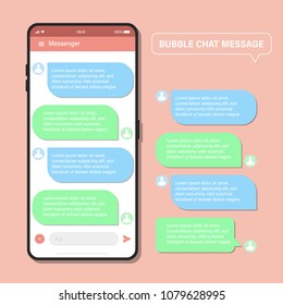 Mobile phone chat message concept isolated on red colour background.