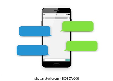 Mobile phone chat message dialog bubbles vector illustration.