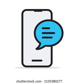 Teléfono móvil notificación de mensajes de chat aviso de vector icono de línea aislado dibujo de línea, discurso de burbuja de smartphone, concepto de conversación en línea, mensaje de texto de alerta de teléfono móvil, conversación, símbolo de diálogo