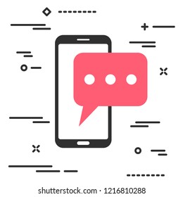 mobile phone with chat message notifications. smartphone and chatting bubble speeches. Text messaging flat design concept.