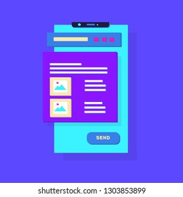 Mobile phone chat message notifications vector illustration. Sending messages, photos.