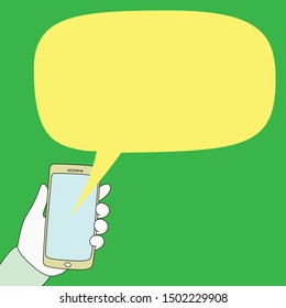 Mobile phone chat message notifications vector illustration isolated on color background, hand with smartphone and bubble chat concept of information online - EPS Vector Illustration
