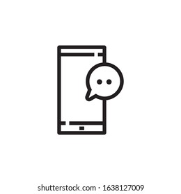 Mobile phone chat message notifications icon isolated line outline style, smartphone chatting bubble speeches pictogram