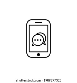 Mobile phone chat message notifications vector icon isolated line outline style, smartphone chatting bubble speeches pictogram, concept of online talking, speak messaging, conversation, dialog symbol