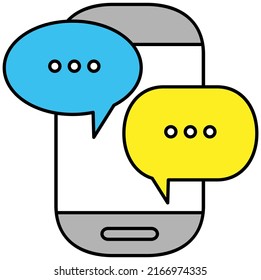 Mobile phone chat message notifications vector illustration sms communication isolated on white, smartphone and chatting bubble speeches, concept of online talking, speak, conversation, dialog icon