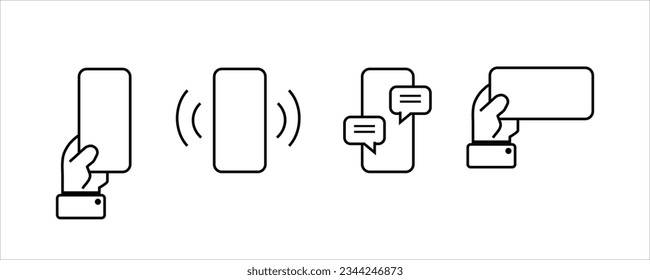 Notificaciones de mensajes de chat por teléfono móvil vectores aislados en el fondo del color, mano con smartphone y charlas de burbujas, concepto de conversación en línea, hablar, conversación, diálogo