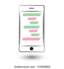 Mobile phone chat message notifications  vector illustration isolated white background.