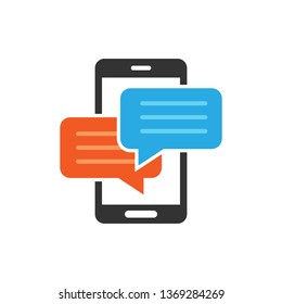 Mobile Phone Chat Sign Icon In Flat Style. Message Notifications Vector Illustration On White Isolated Background. Smartphone Text Business Concept.