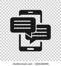Mobile phone chat sign icon in transparent style. Message notifications vector illustration on isolated background. Smartphone text business concept.