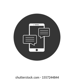Mobile phone chat sign icon in flat style. Message notifications vector illustration on white isolated background. Smartphone text business concept