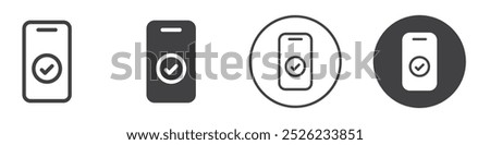 Mobile phone with check icon Simple outline vector logo