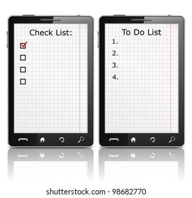 Mobile Phone With Check List And Todo List, Vector Eps10 Illustration