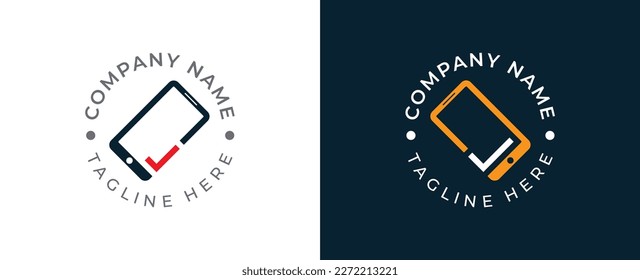 Marca de verificación de teléfono móvil Marca logotipo Símbolo de icono Concepto Diseño. Logotipo de reparación de teléfono. Plantilla de ilustración de vector
