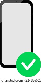 Teléfono móvil con marca de verificación. Smartphone con marca de verificación. Teléfono móvil con signo marcado.