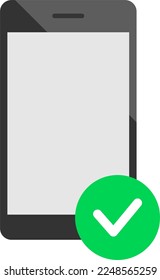 Mobile phone with check mark. Smartphone with check mark. Mobile phone with checked sign.