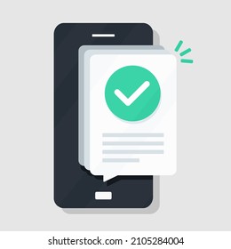 Aviso de teléfono móvil y marca de verificación. Ilustración del vector