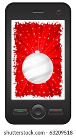 Mobile phone with christmas background. Vector illustration.