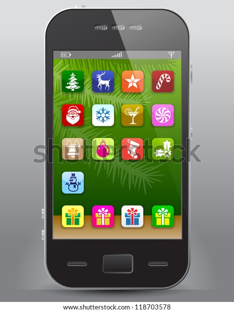 Mobile Phone Christmas Icons Front View Stock Vector Royalty Free