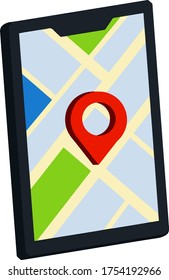 Mobile phone with a city map. Navigation and GPS. Modern technologies and path search. Cartoon flat illustration