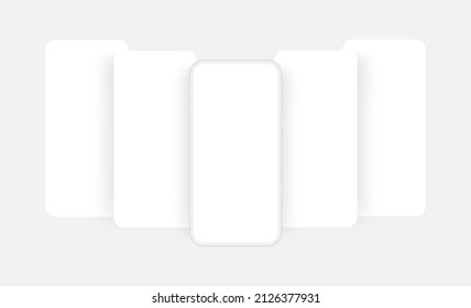 Mobile Phone Clay Mockup with Blank App Screens, Isolated on White Background. Vector illustration