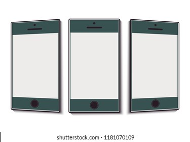 Mobile phone with a clean screen at different angles. Vector illustration
