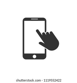 Mobile phone click icon. Vector illustration. Flat design.