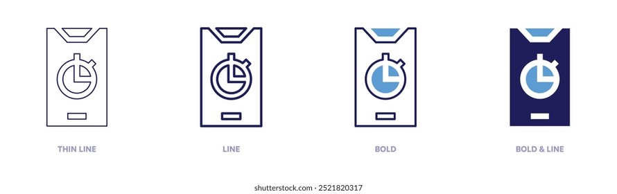 Mobile phone clock icon in 4 different styles. Thin Line, Line, Bold, and Bold Line. Duotone style. Editable stroke.