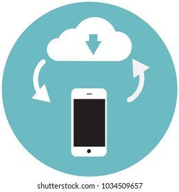 Mobile phone cloud arrow flat icon, illustration vector