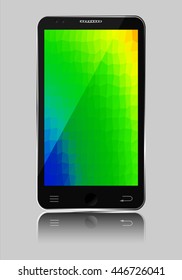 Mobile phone with color spectrum polygonal mosaic background illustration