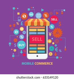Mobile phone commerce concept design,clean vector