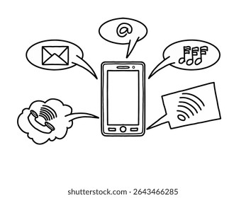Mobile phone communication icons vector. Hand drawn smartphone connectivity doodle
