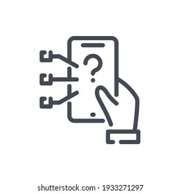 Icono de línea de componentes de teléfono móvil. Signo de contorno vectorial de características de Smartphone.