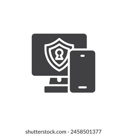 Mobile phone and computer display with protection vector icon. filled flat sign for mobile concept and web design. Two-Factor Authentication glyph icon. Symbol, logo illustration. Vector graphics