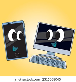 mobile phone and computer happily communicate