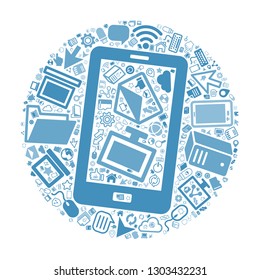 Mobile phone and Computer icon in circle, office and technology concept, vector file for EPS10
