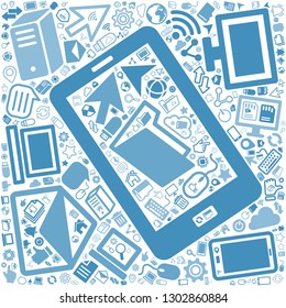 Mobile phone and Computer icon in square, office and technology concept, vector file for EPS10