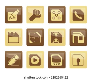 Mobile Phone, Computer and Internet Icons over brown background - Vector Icon Set 2