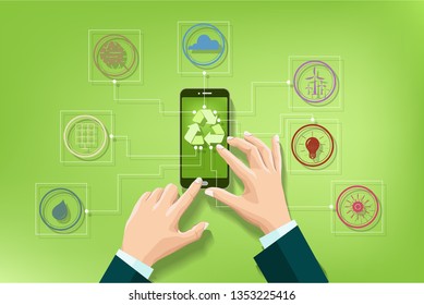 Mobile phone concept, technology and environment illustrations