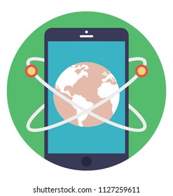 Mobile phone connected to globe, mobile internet connection