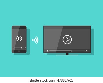 Mobiltelefon mit TV-Streaming-Video-Vektorgrafik, Flachbild-TV drahtlose Verbindung mit Smartphone und teilen Inhalte