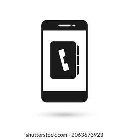 Mobile phone with Contact List flat design icon.