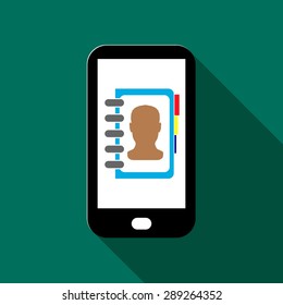 Mobile Phone Contact List Icon With Long Shadow