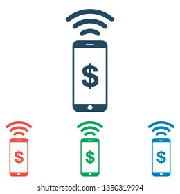 Mobile phone contactless payment method icon set - simple flat design isolated on white background, vector