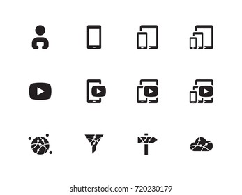 Mobile Phone Content and Media vector icons on white background. Vector illustration.
